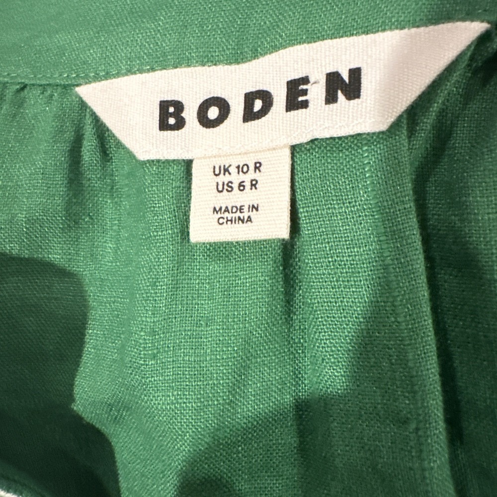 Boden Una Linen Embroidered Maxi Dress US Sz 6 R Green Embroidered Pockets - Picture 6 of 7